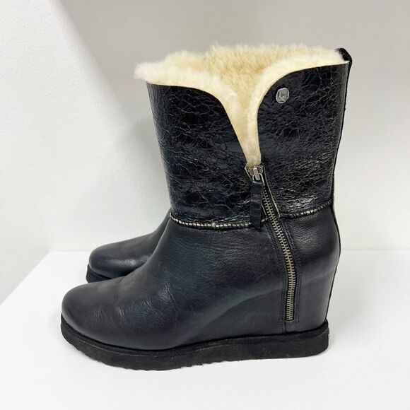 Koolaburra Shoes - Koolaburra La Volta Deluxe Wedge Boot Black Shearling Cuff Bootie 11